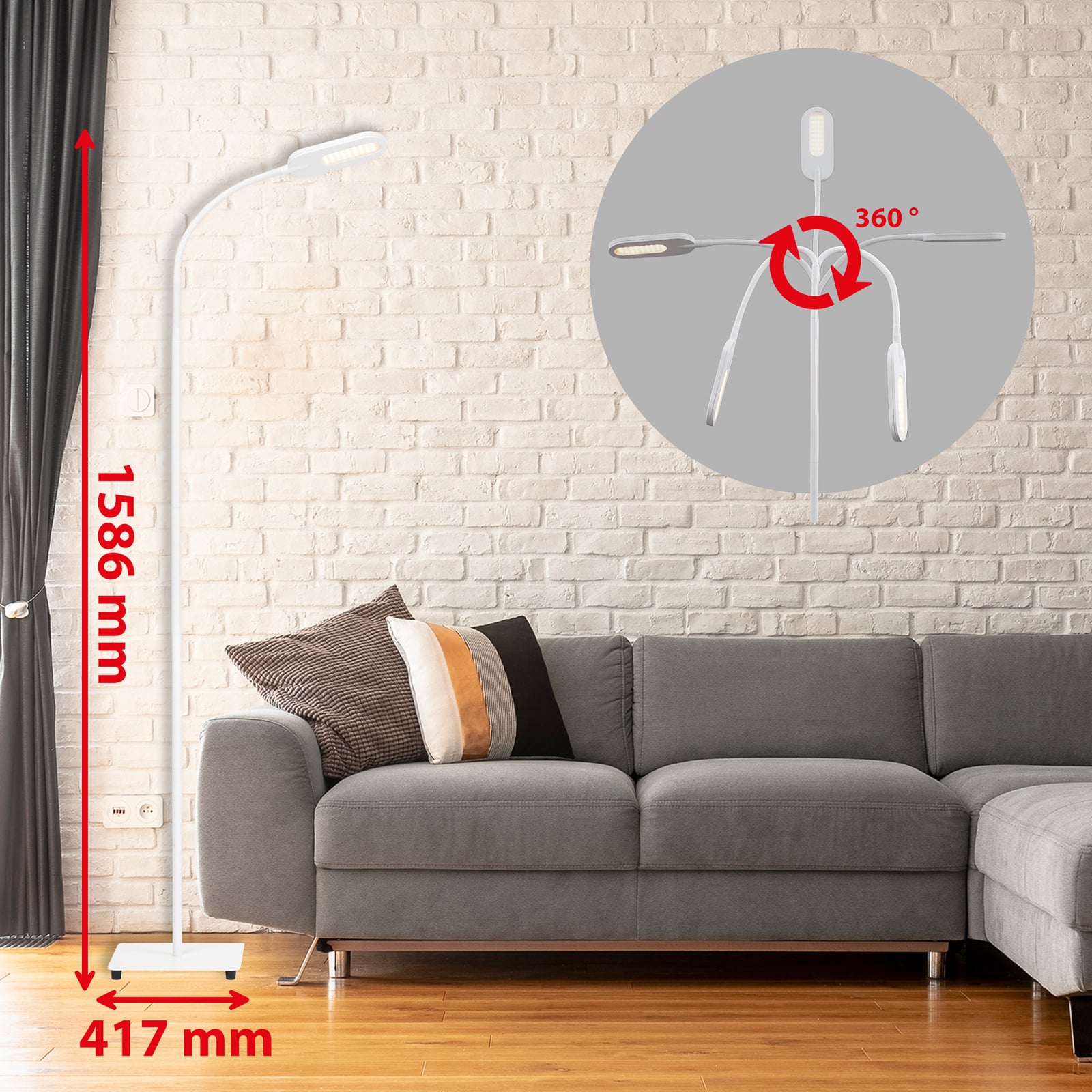 Montert LED gulvlampe Office Step dimbar CCT hvit 158 cm i rom