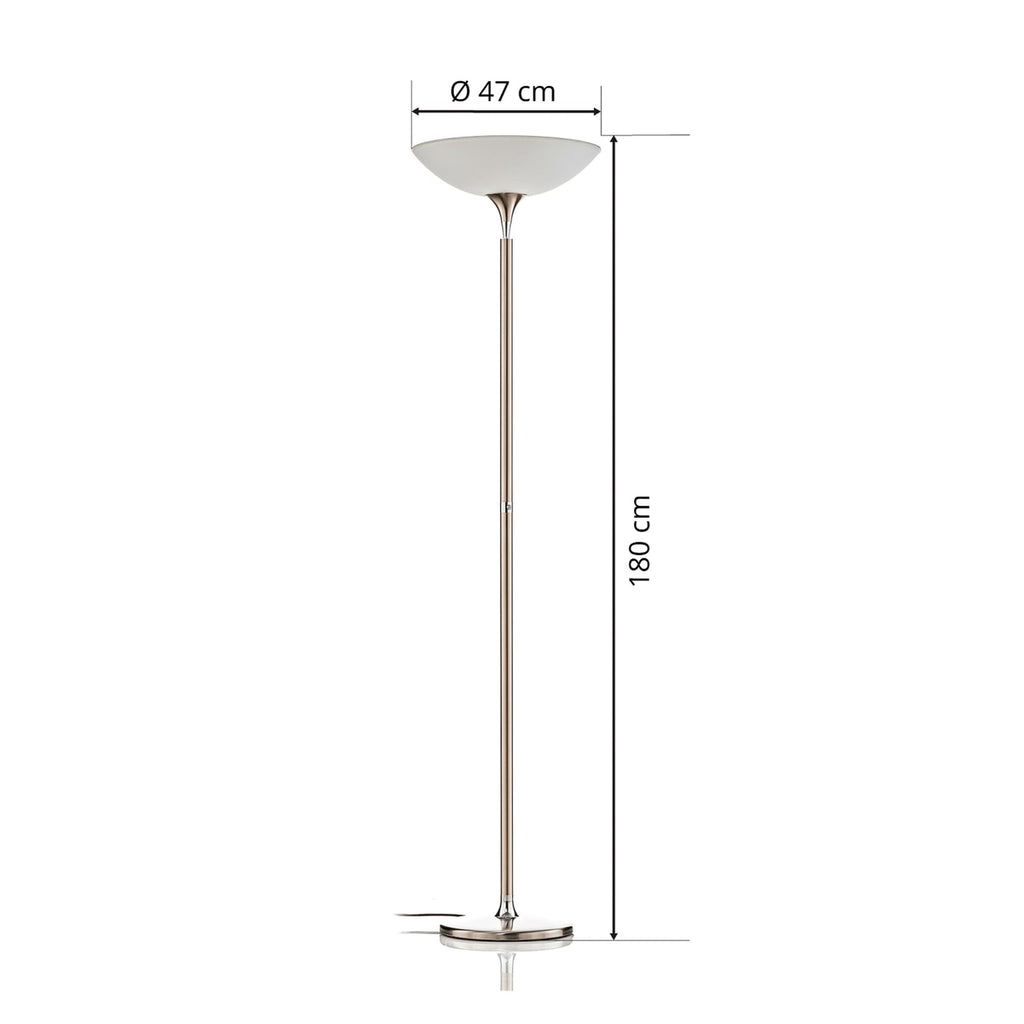 LED gulvlampe Opera glass matt nikkel dimbar med metallramme