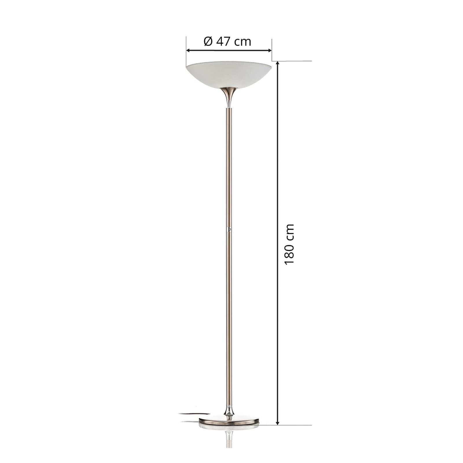 LED gulvlampe Opera glass matt nikkel dimbar med metallramme