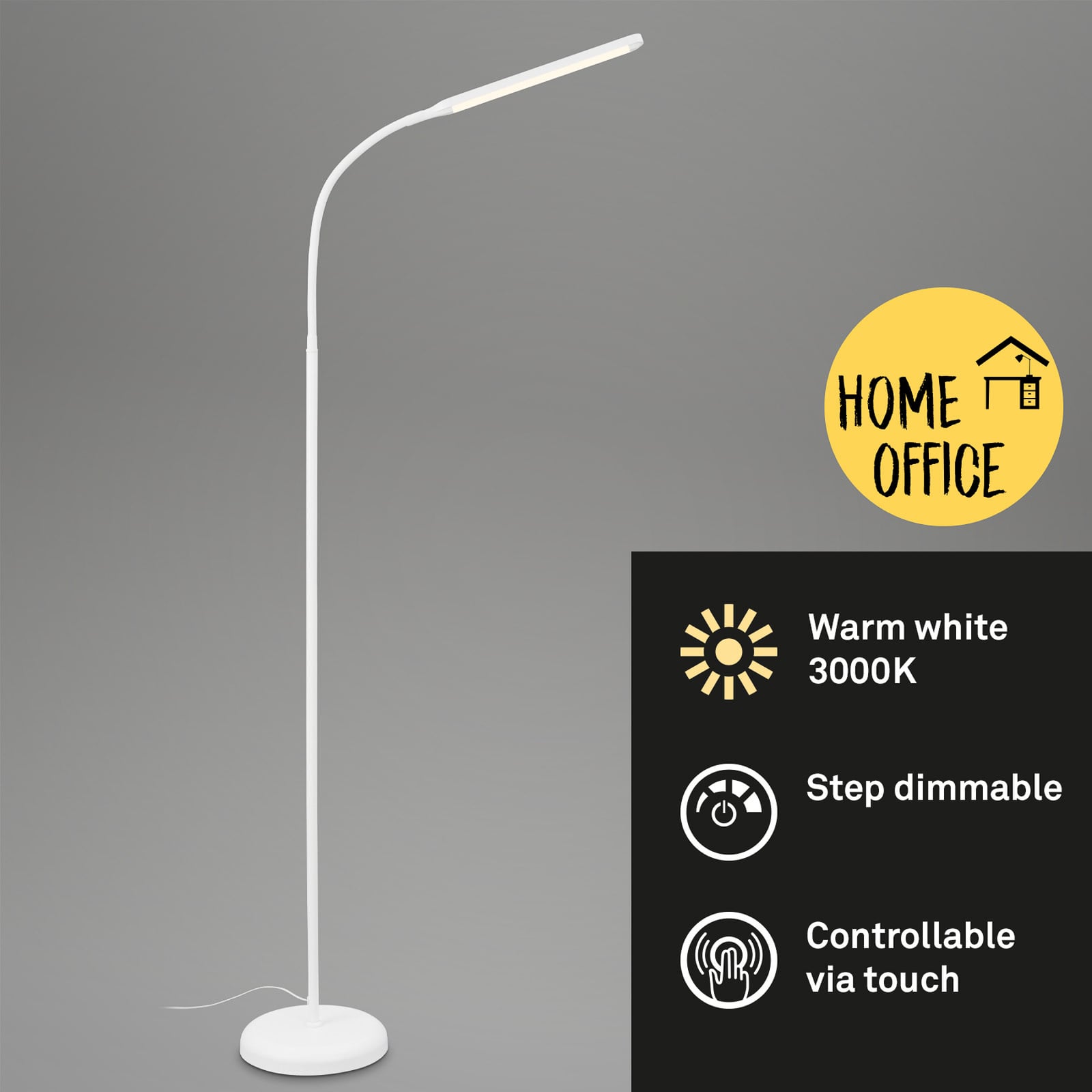 LED gulvlampe Pivaz justerbar dimbar hvit sideprofil