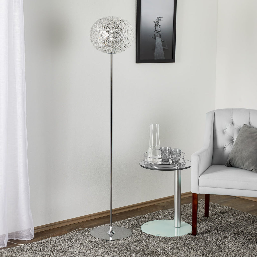 LED gulvlampe Planet krystallklar dimbar bakside
