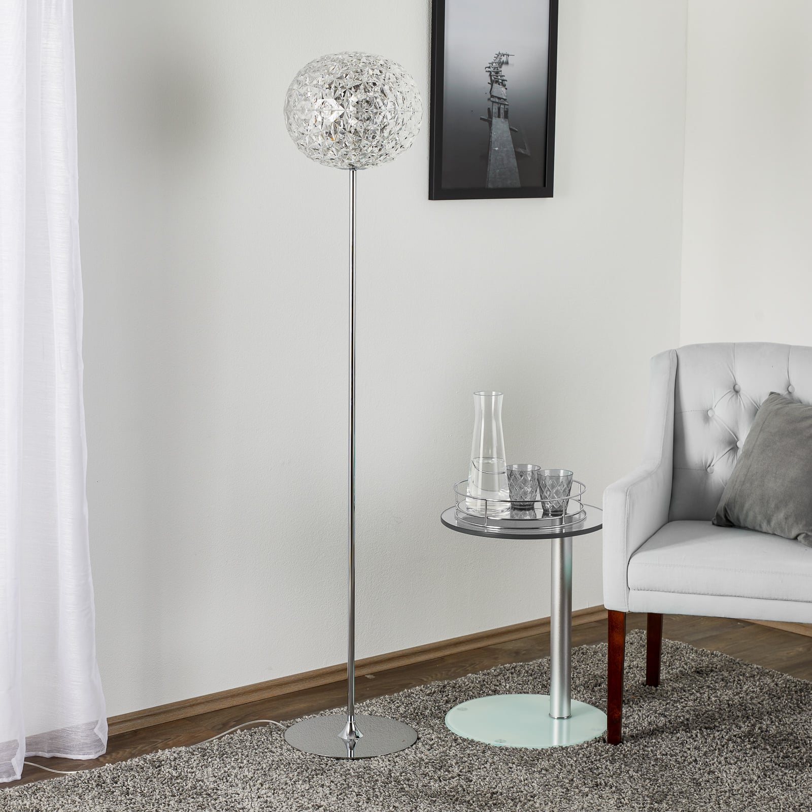 LED gulvlampe Planet krystallklar dimbar bakside