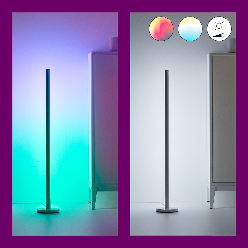 LED gulvlampe Pole dimbar RGB WiFi hvit i horisontal posisjon