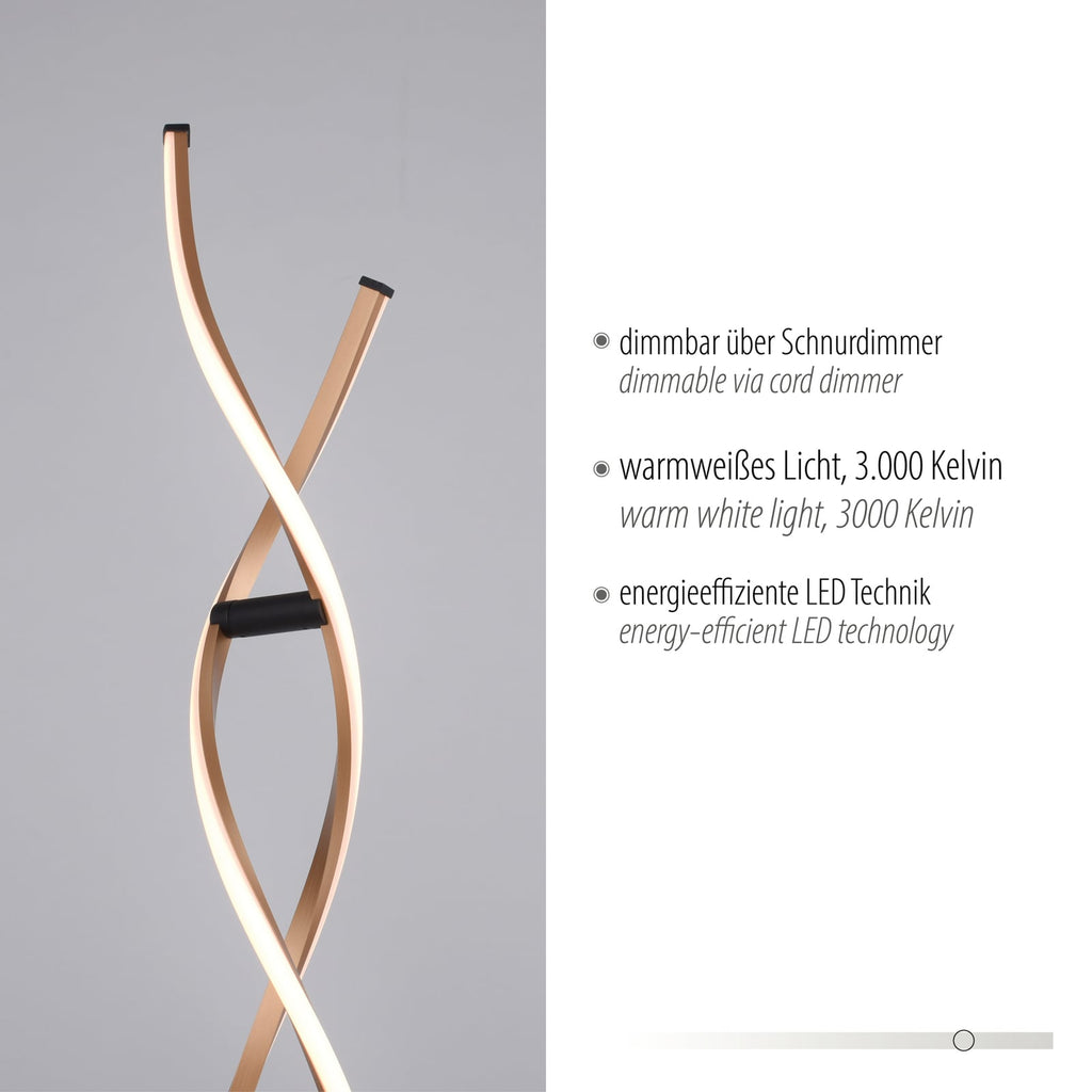 LED gulvlampe Polina dimbar aluminium messing/svart detalj av kabelbryter