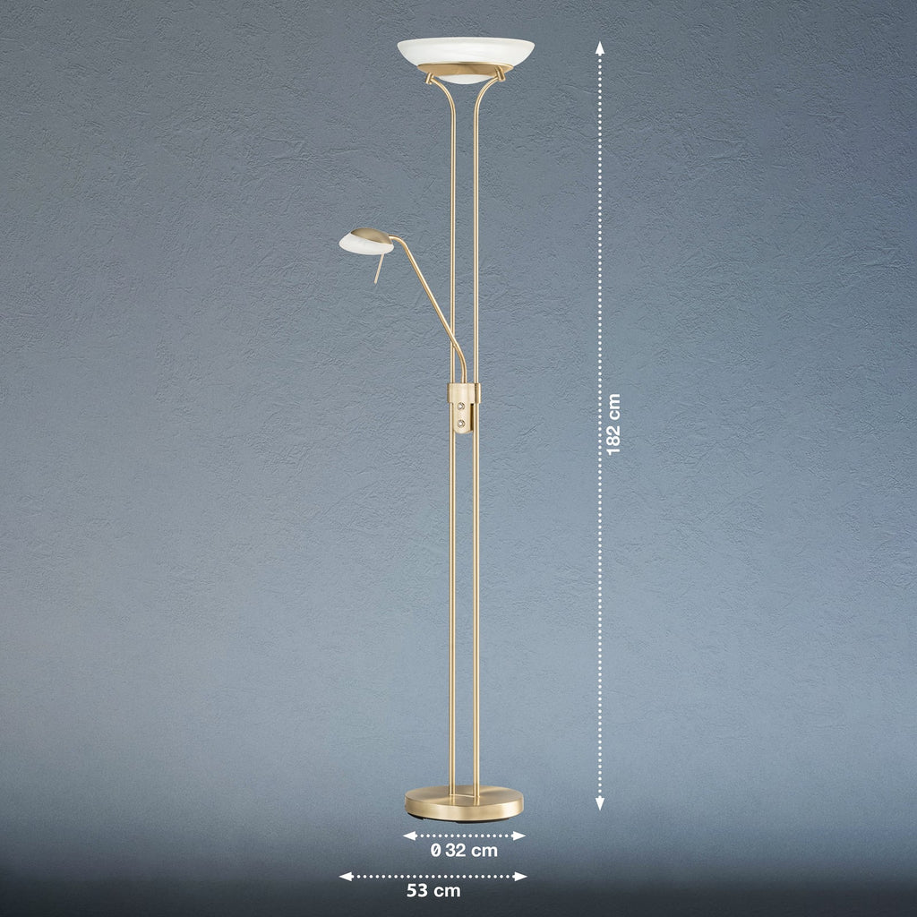 Detaljbilde av dimmer på LED gulvlampe Pool med leselampe dimbar CCT messing 182 cm