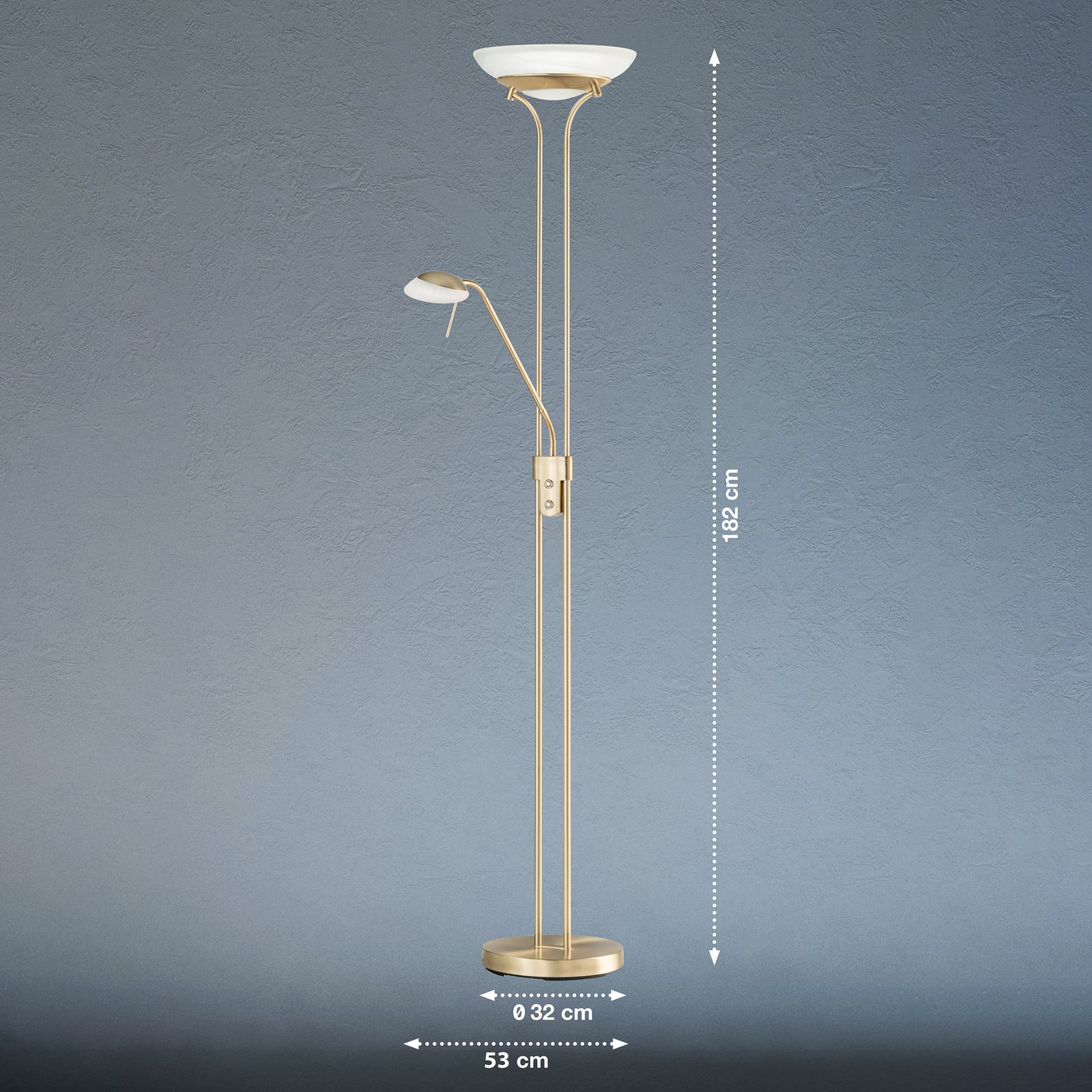 Detaljbilde av dimmer på LED gulvlampe Pool med leselampe dimbar CCT messing 182 cm
