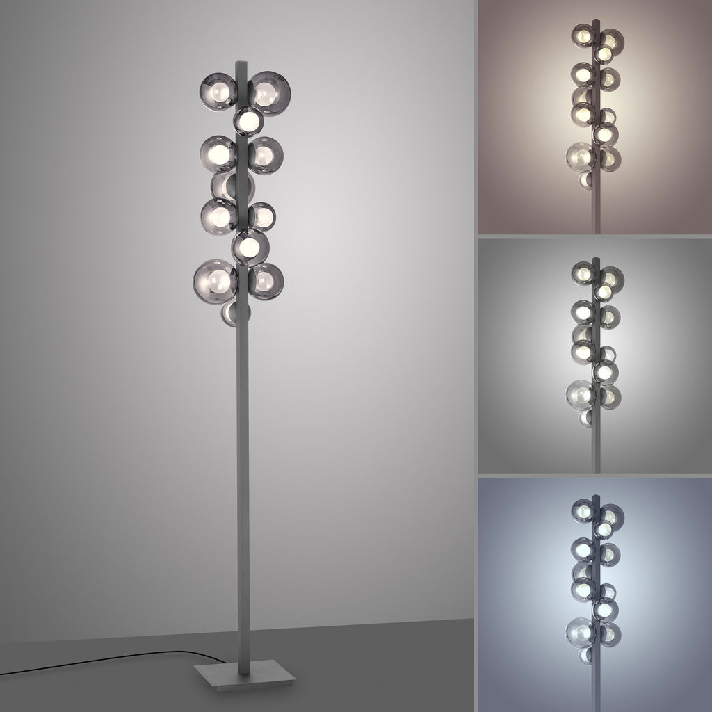 Montert LED gulvlampe Popup 12-lys glass CCT dimbar H160 cm i stue