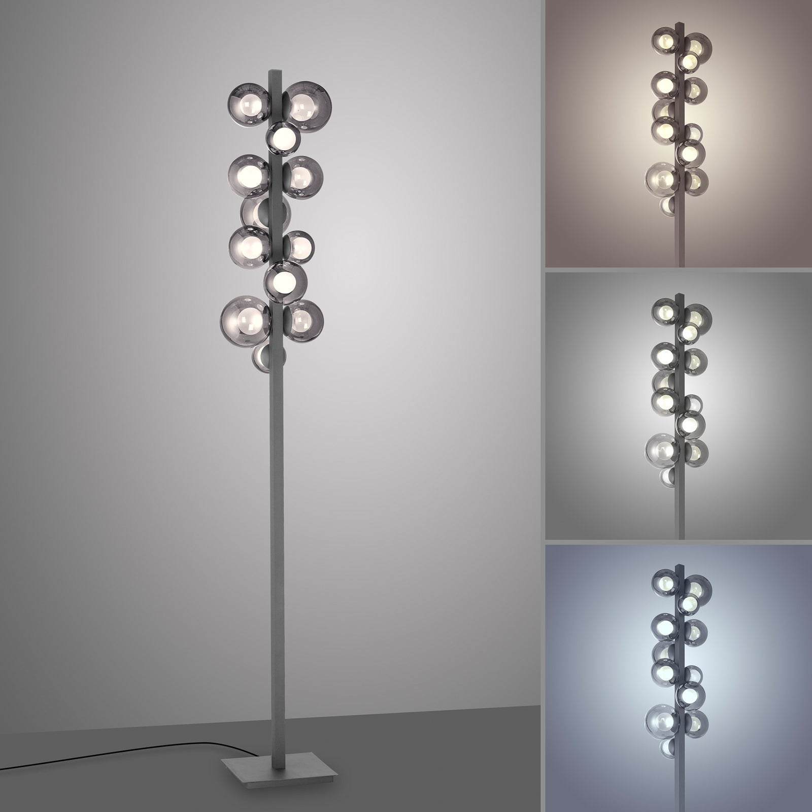 Montert LED gulvlampe Popup 12-lys glass CCT dimbar H160 cm i stue