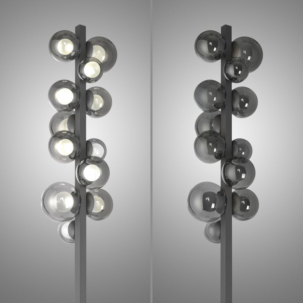 Nærbilde av touchdimmer på LED gulvlampe Popup 12-lys glass CCT dimbar H160 cm