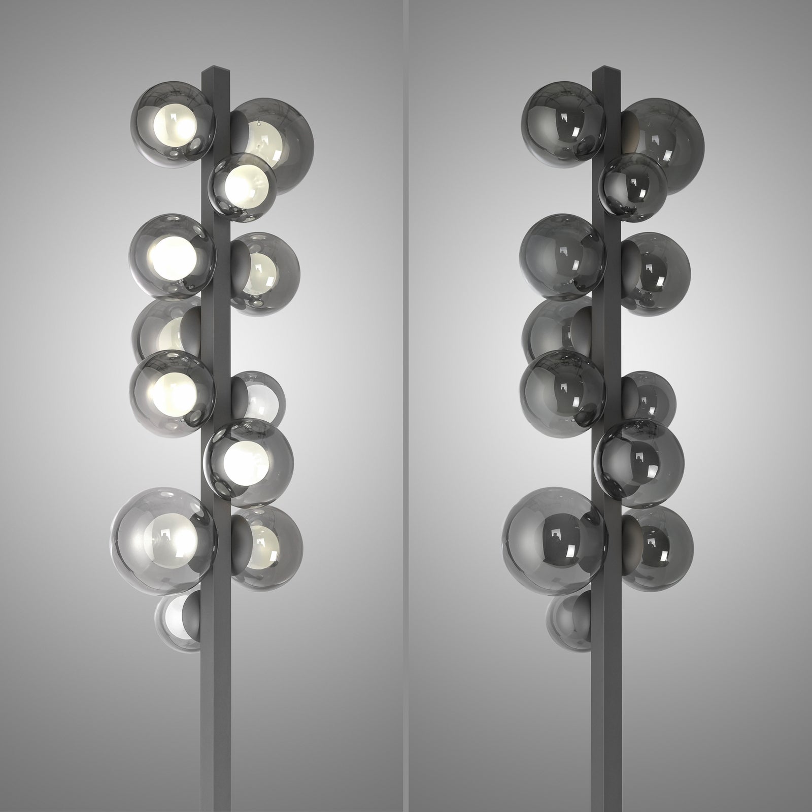 Nærbilde av touchdimmer på LED gulvlampe Popup 12-lys glass CCT dimbar H160 cm