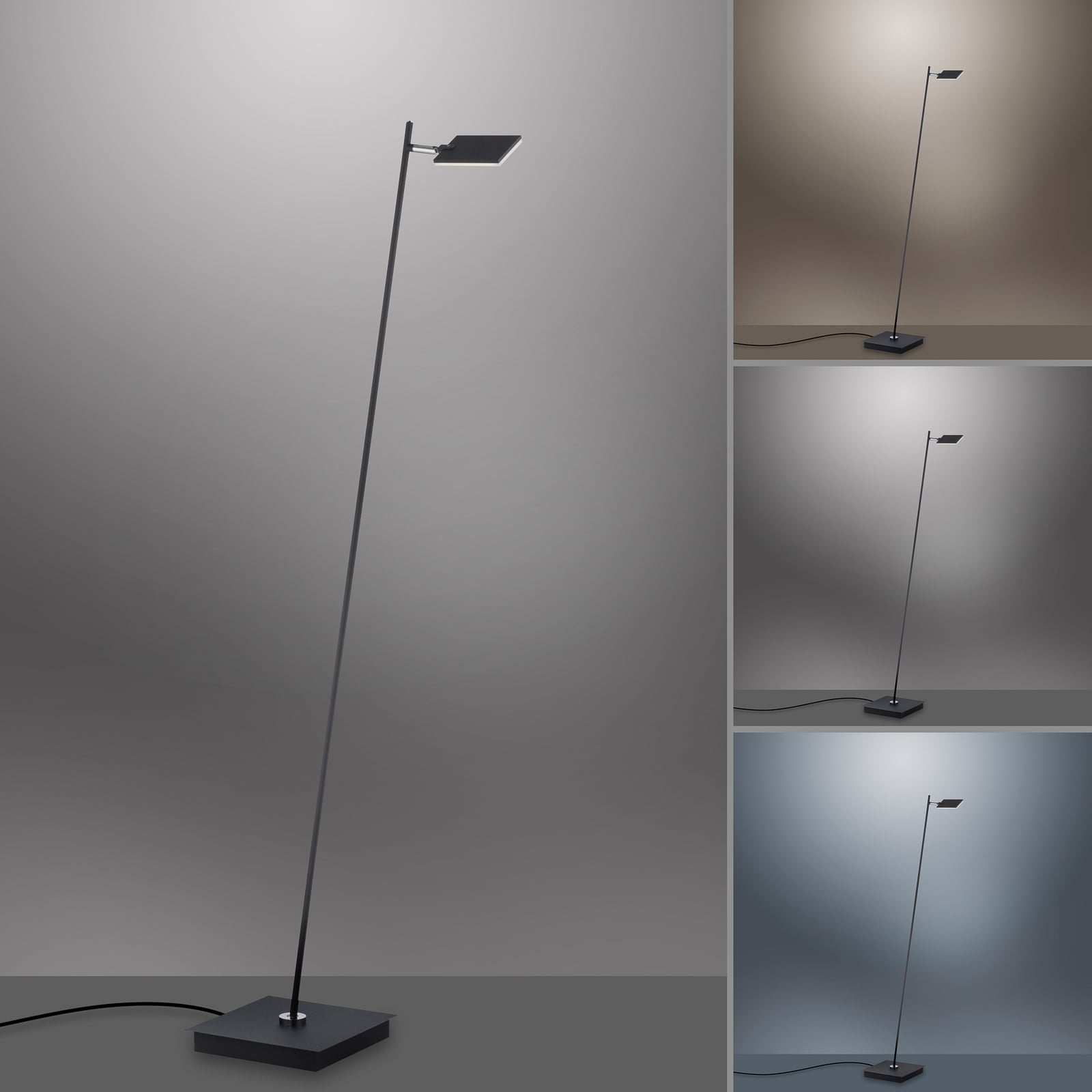 LED gulvlampe Pure Mira CCT dimbar med fjernkontroll montert i stue