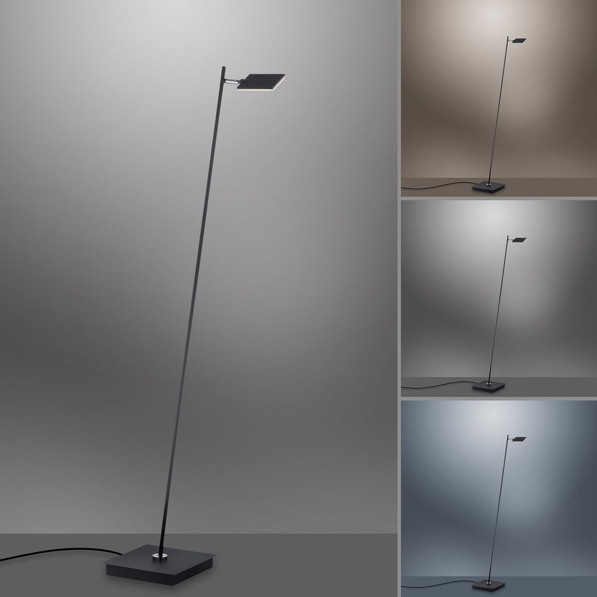 LED gulvlampe Pure Mira CCT dimbar med fjernkontroll montert i stue