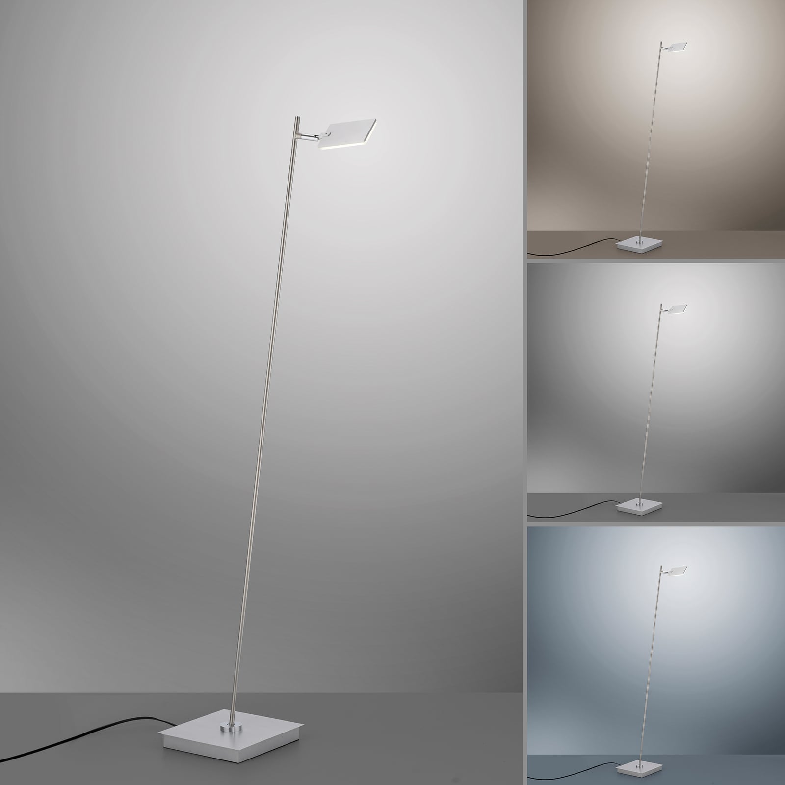 LED gulvlampe Pure Mira CCT dimbar med fjernkontroll sølv med fjernkontroll