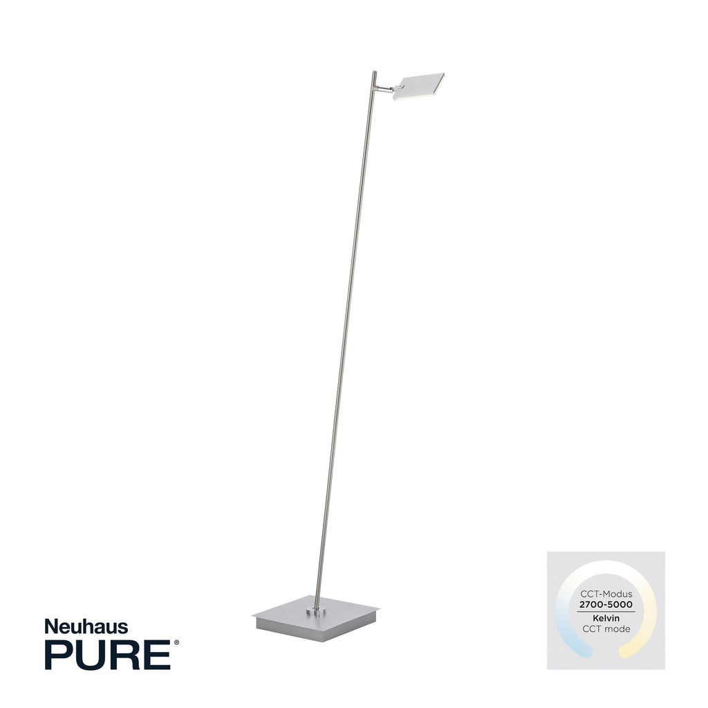 LED gulvlampe Pure Mira CCT dimbar med fjernkontroll sølv med kvadratisk sokkel