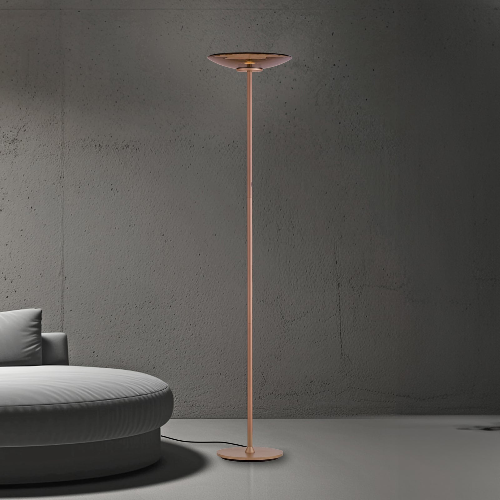 LED gulvlampe PURE Moon dimbar bronse amberglass forfra