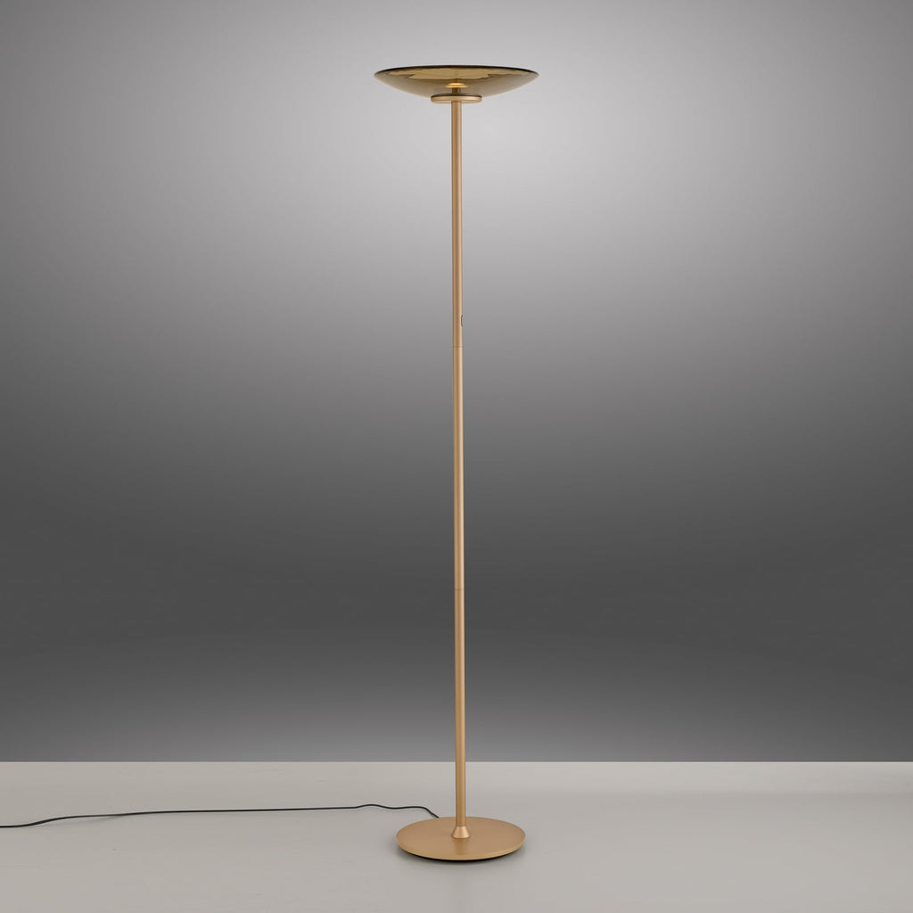 Nærbilde av touchdimmer på LED gulvlampe PURE Moon dimbar bronse amberglass