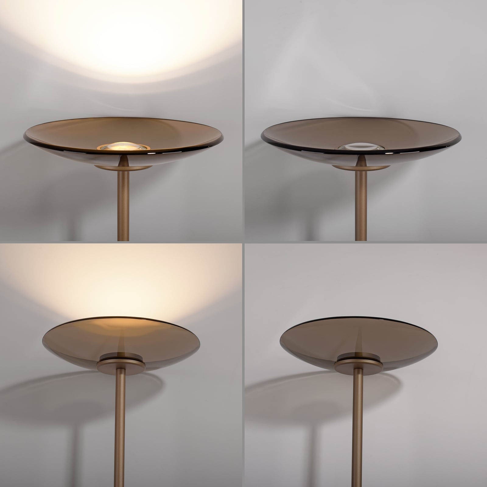 LED gulvlampe PURE Moon dimbar bronse amberglass detalj av glass