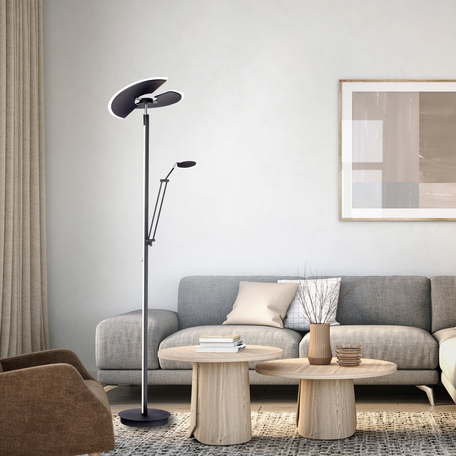 Bakside av LED gulvlampe PURE Mutil med leselampe antrasitt