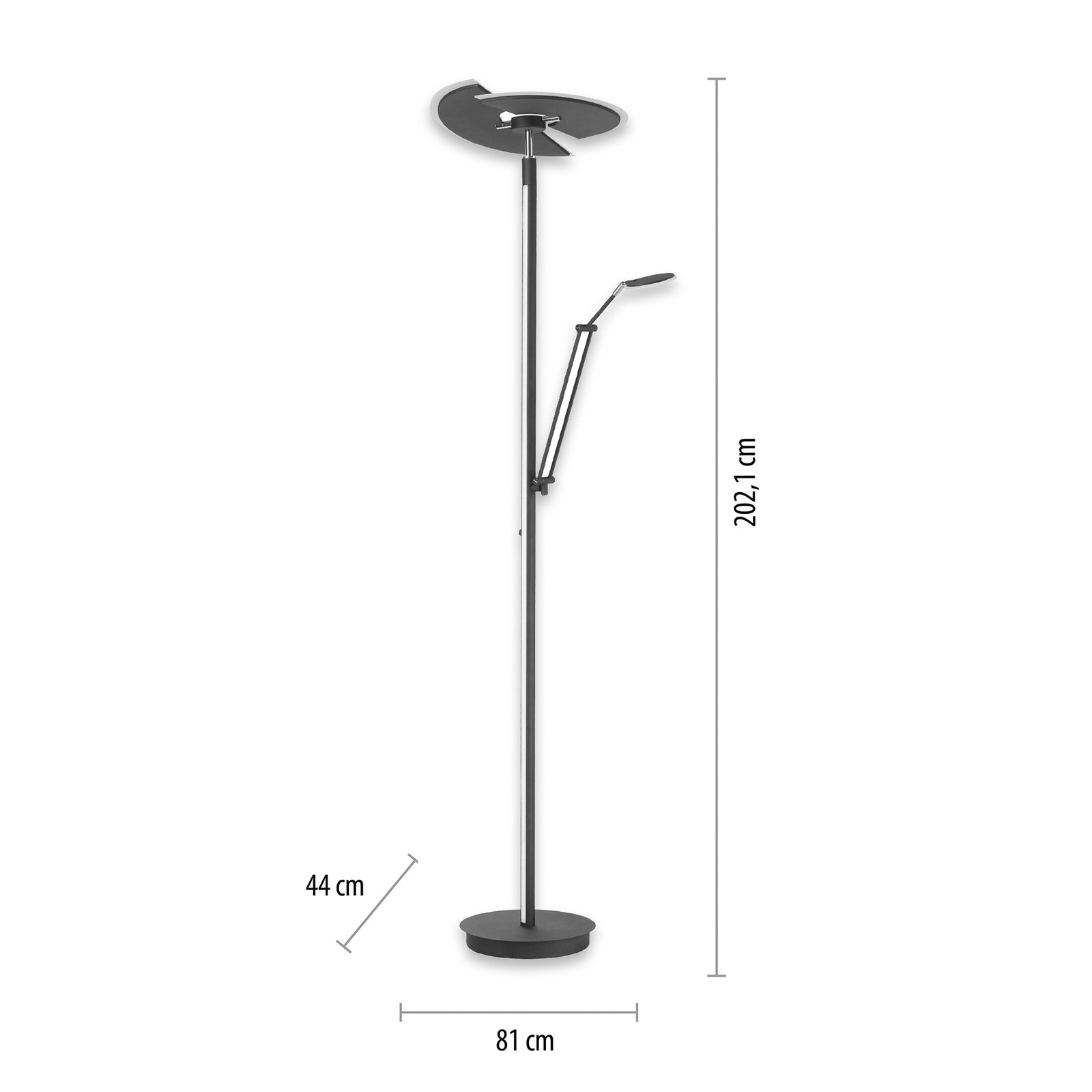 LED gulvlampe PURE Mutil med leselampe antrasitt med kabel
