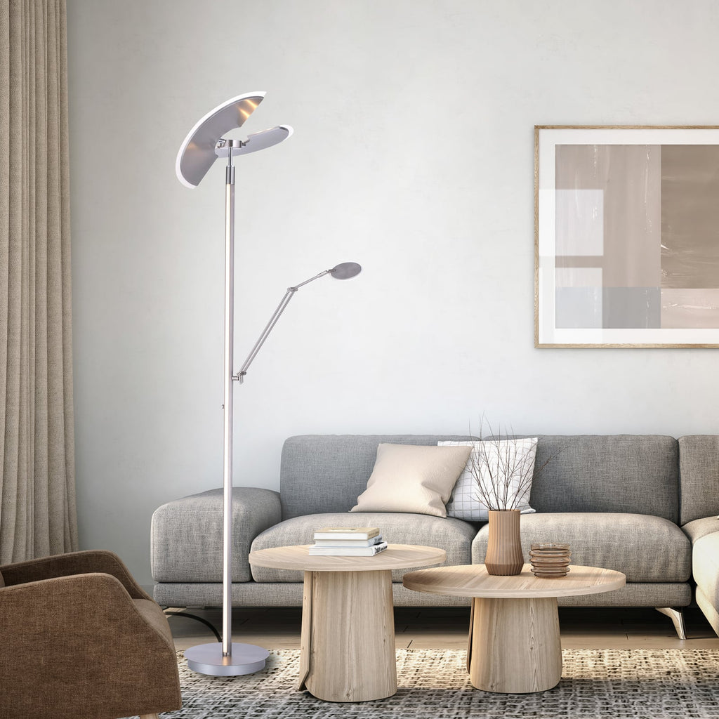 LED gulvlampe PURE Mutil sett bakfra med lesearm