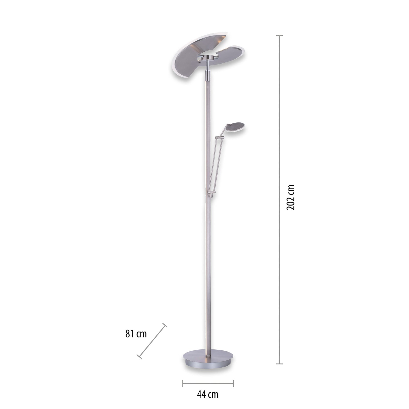 Full høyde visning av LED gulvlampe PURE Mutil med lesearm