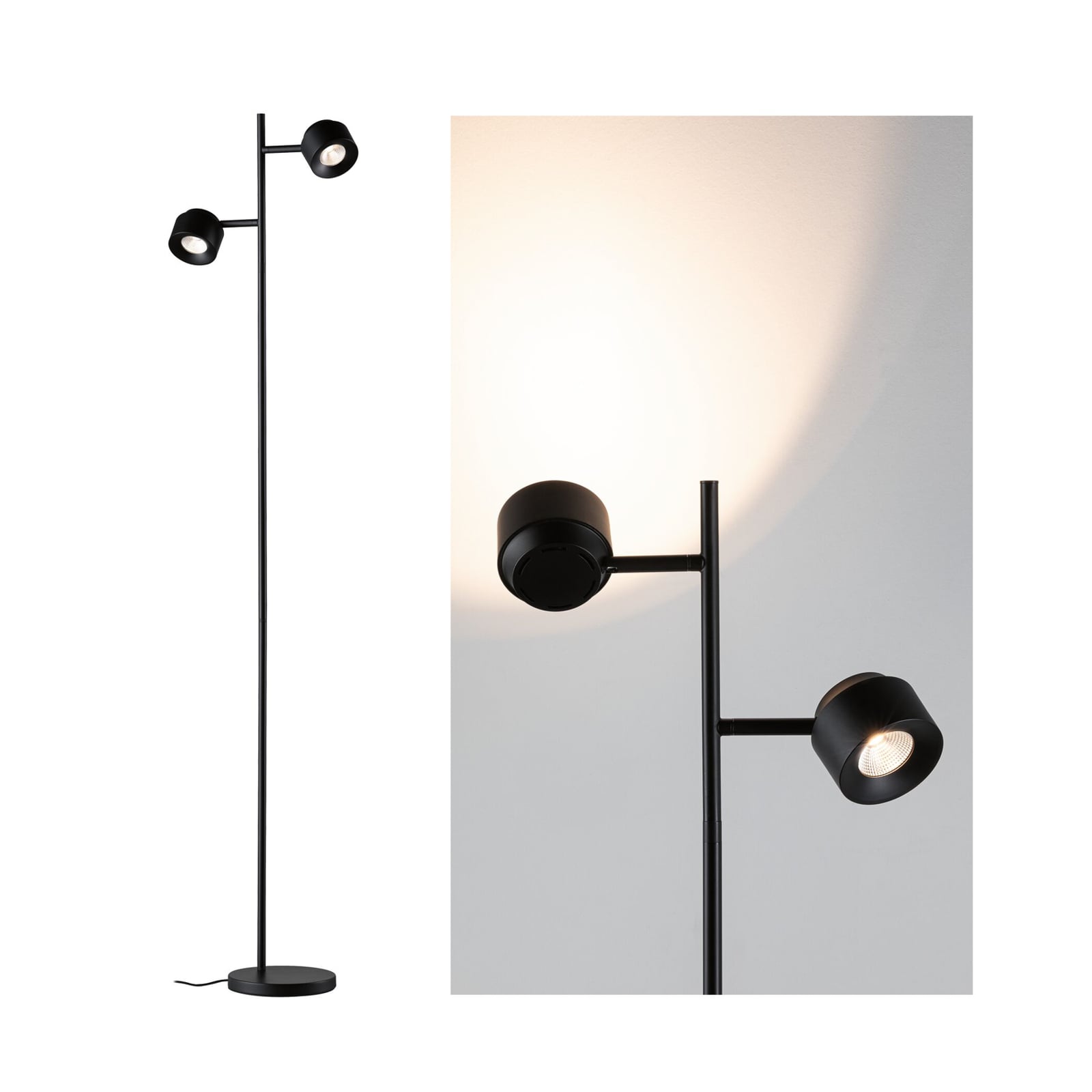 LED gulvlampe Puric Pane I 2-lys dimbar svart 145 cm forfra