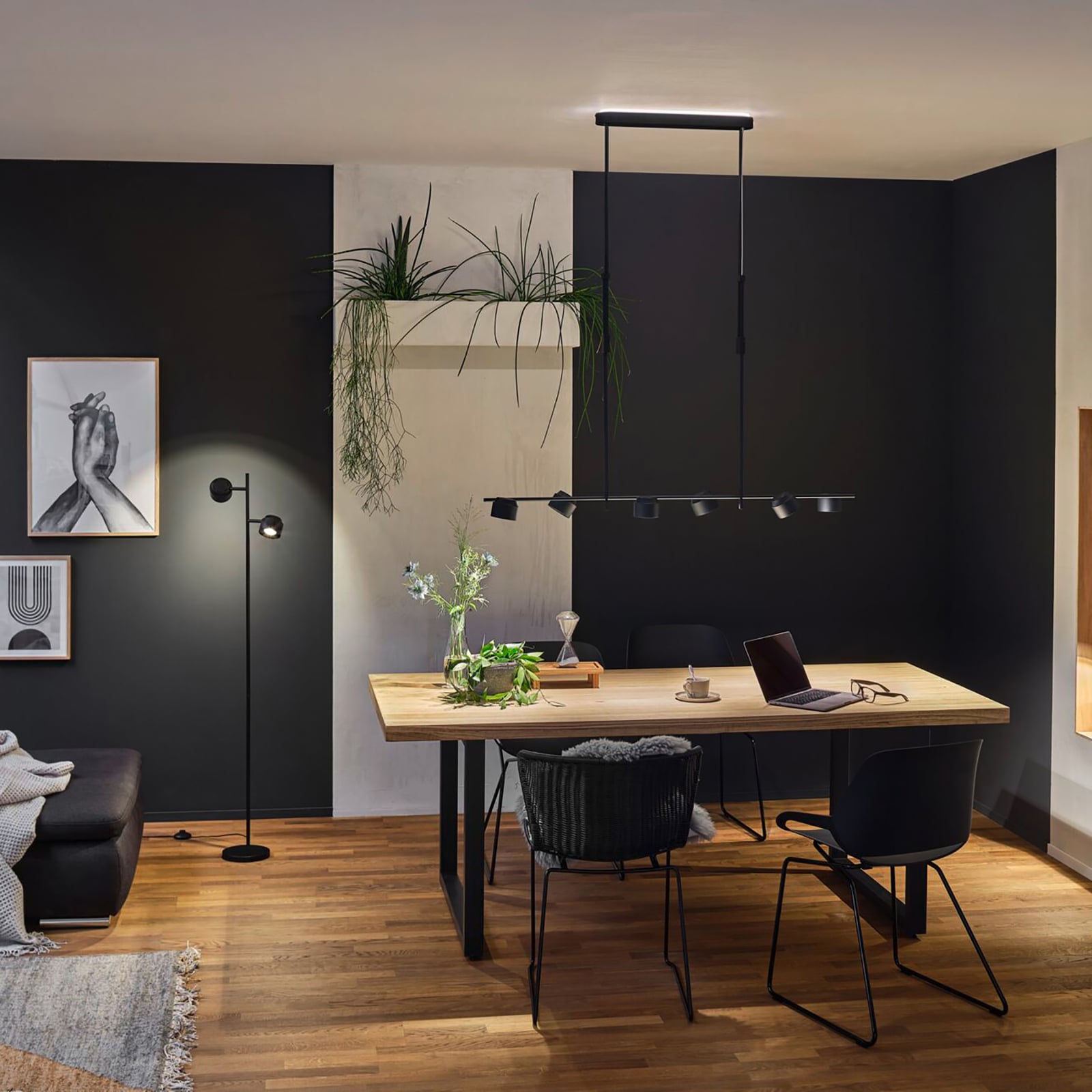 LED gulvlampe Puric Pane I 2-lys dimbar svart 145 cm sideprofil