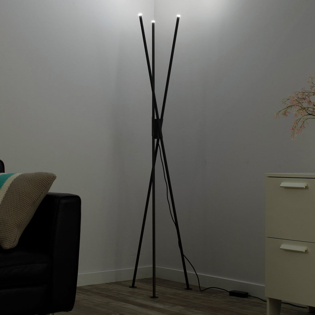 LED gulvlampe Q-PETER 3-lys RGB CCT Zigbee antrasitt forfra