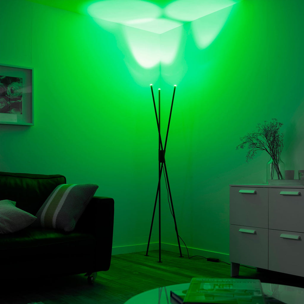 LED gulvlampe Q-PETER 3-lys RGB CCT Zigbee antrasitt fjernkontroll