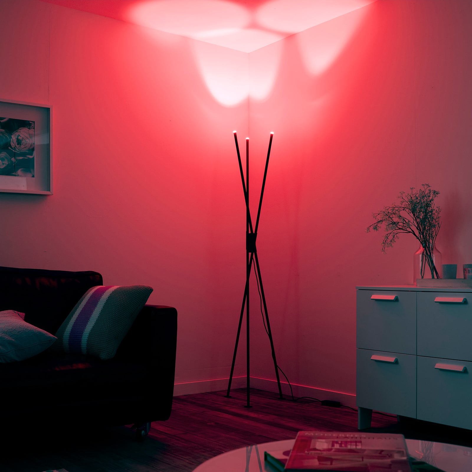 LED gulvlampe Q-PETER 3-lys RGB CCT Zigbee antrasitt lysfargetemperaturvalg