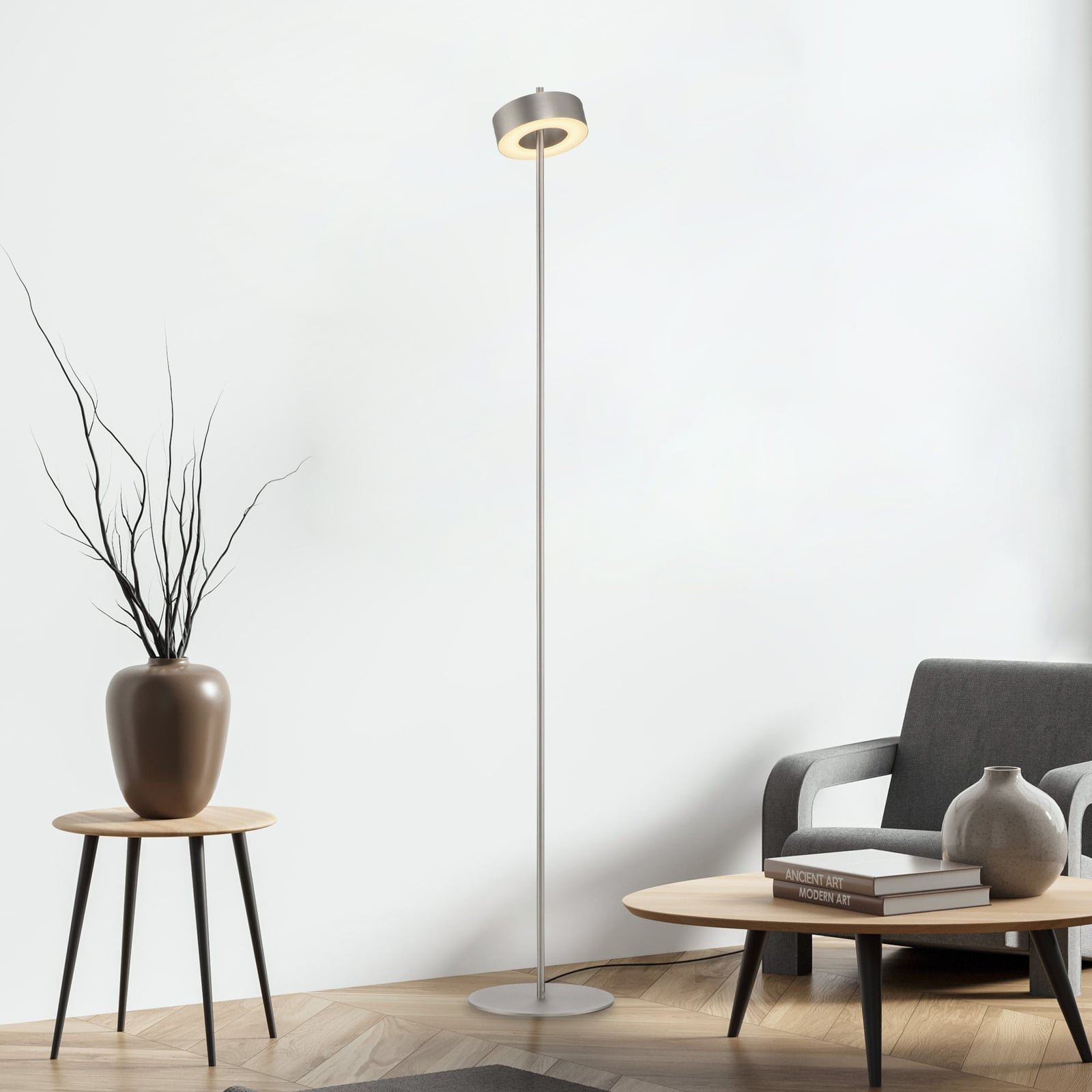 LED gulvlampe Q-Rotate dimbar aluminium CCT 140 cm forfra