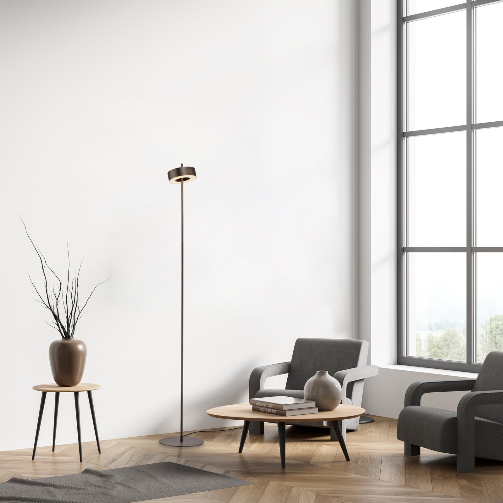 LED gulvlampe Q-Rotate mørkebrun bakside