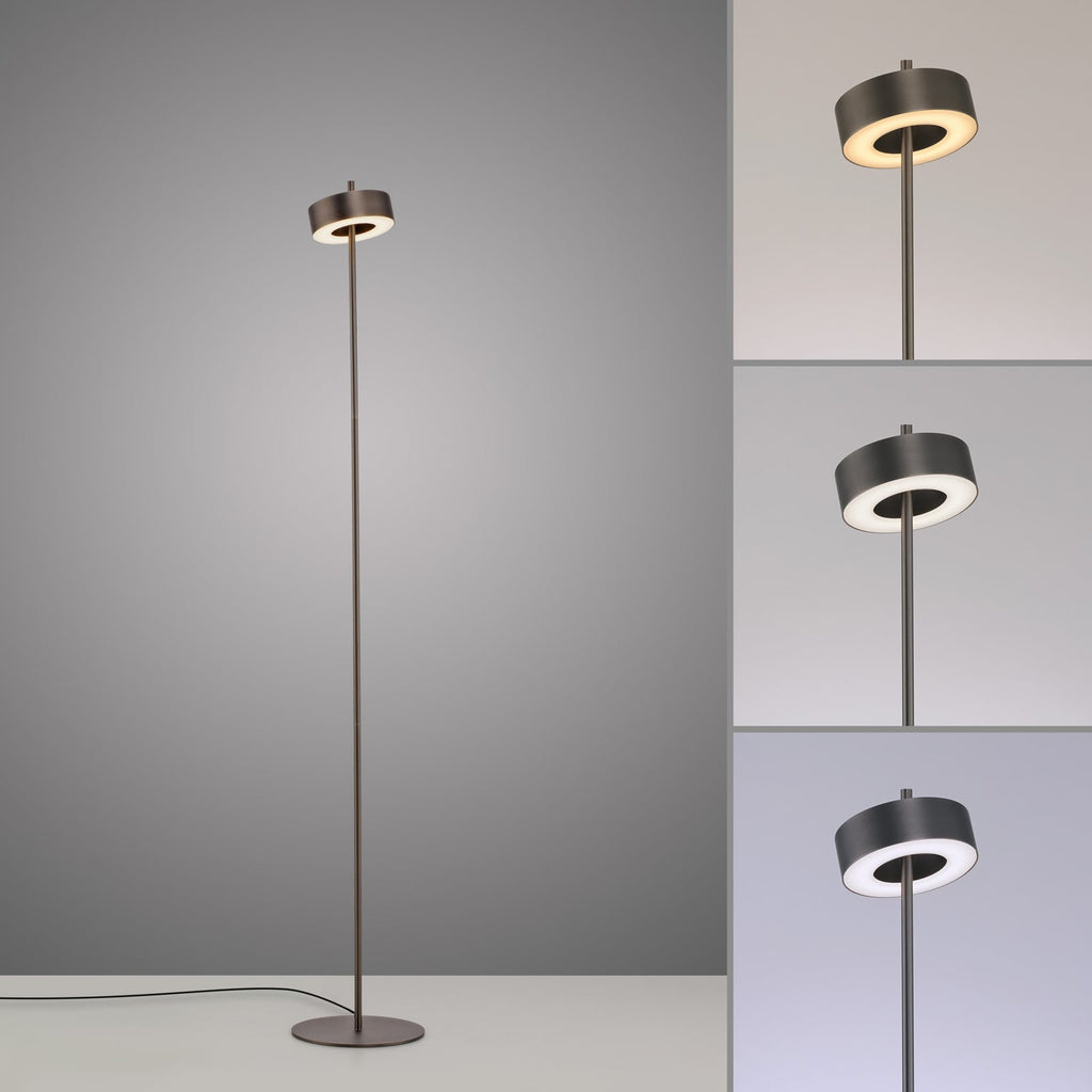 LED gulvlampe Q-Rotate mørkebrun med dimmefunksjon