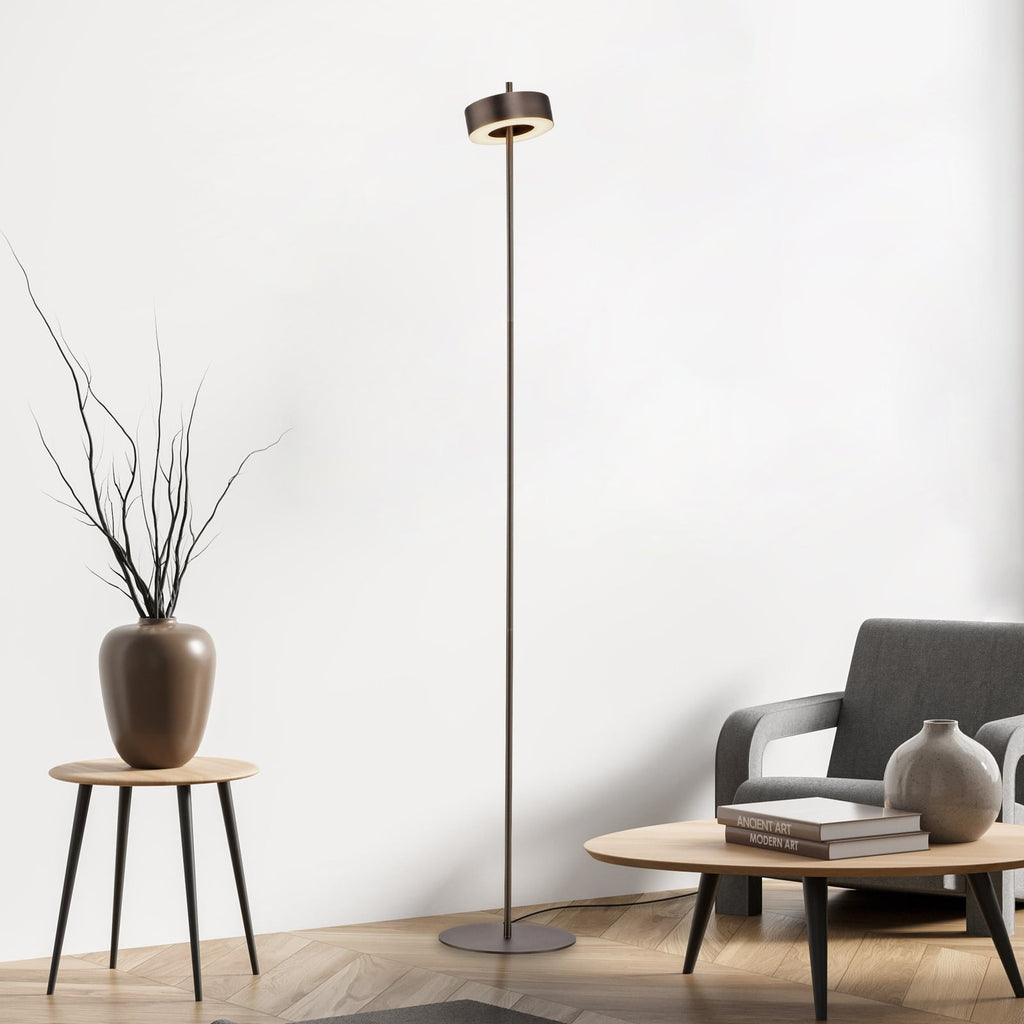 LED gulvlampe Q-Rotate mørkebrun forfra
