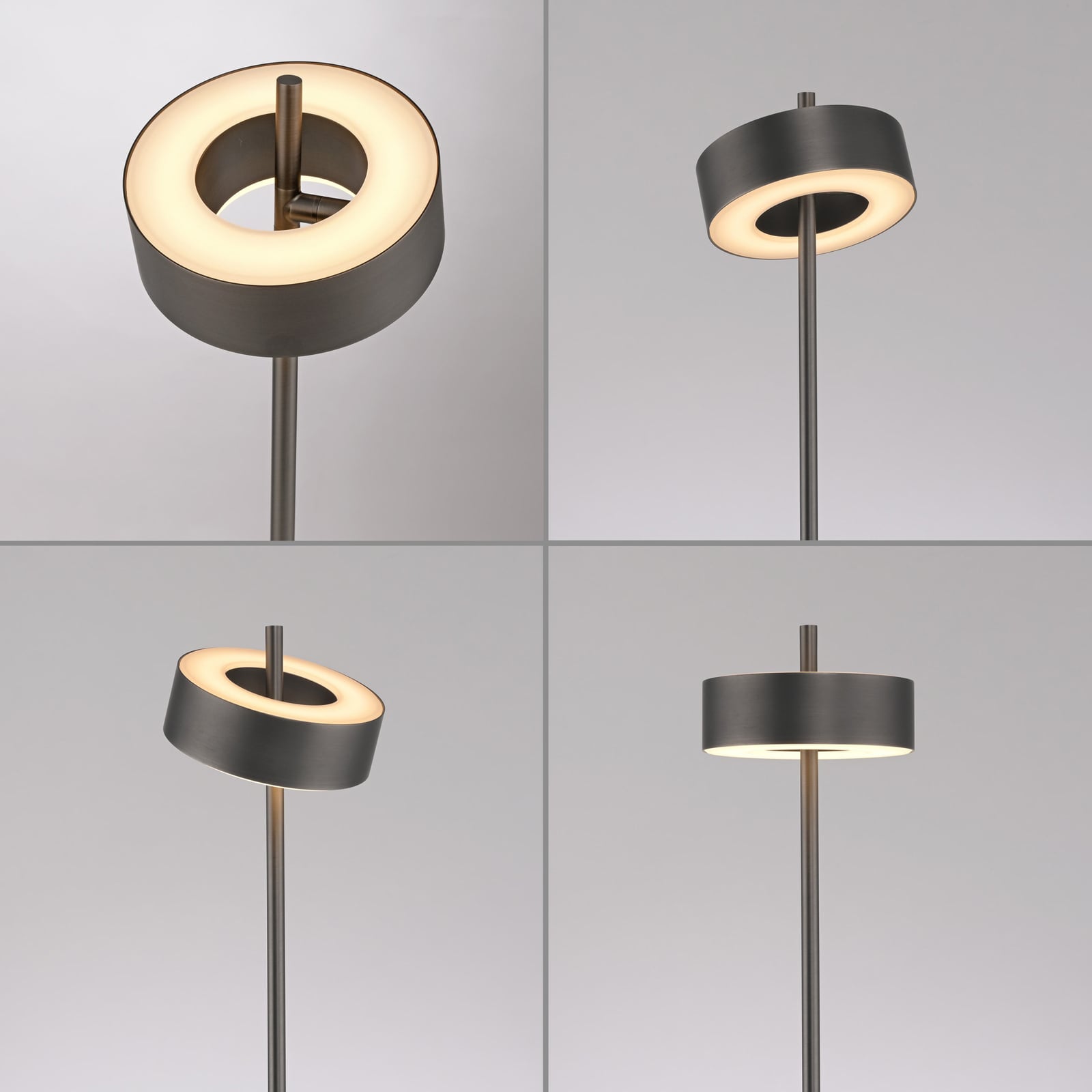 LED gulvlampe Q-Rotate mørkebrun lysjustering med fjernkontroll