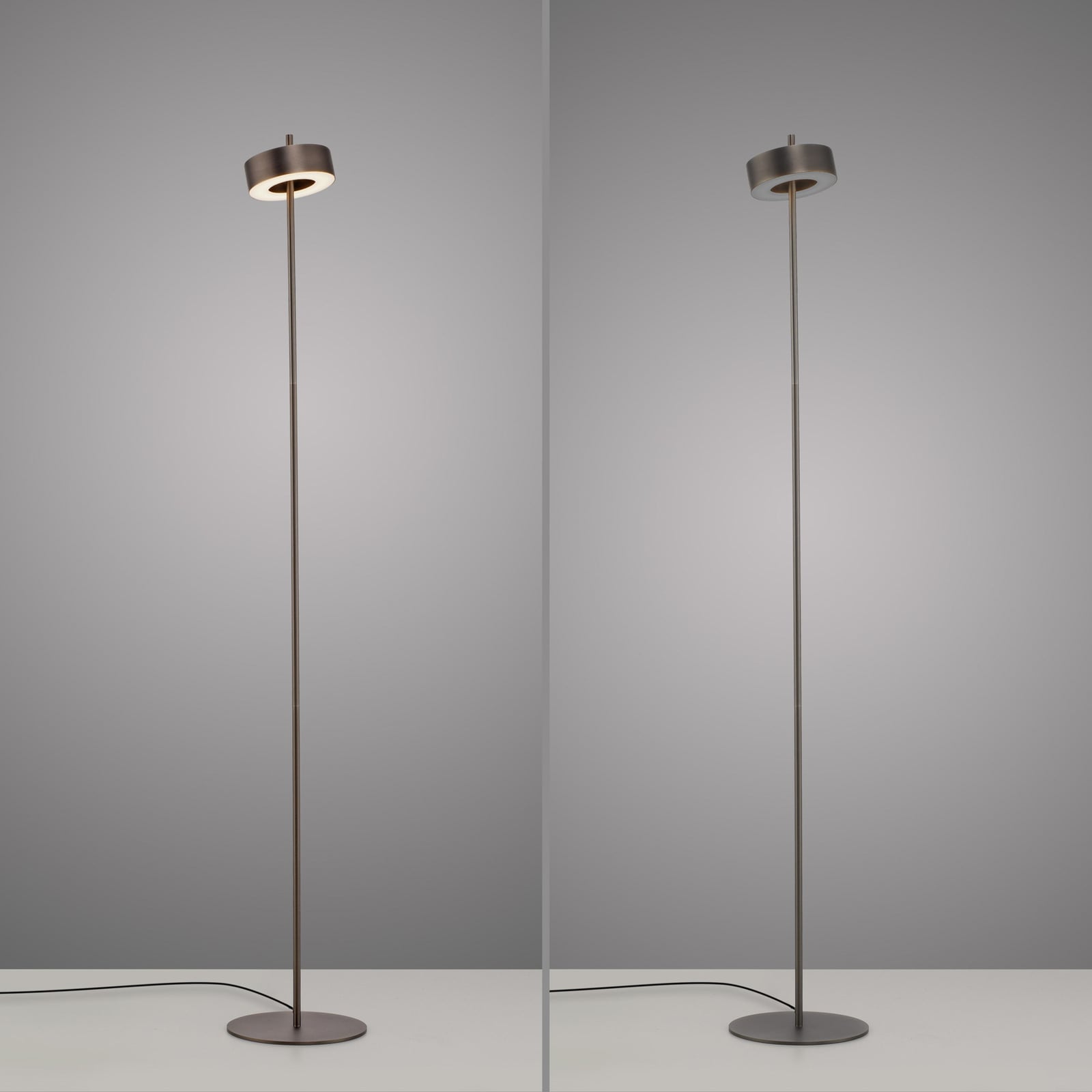 LED gulvlampe Q-Rotate mørkebrun sideprofil