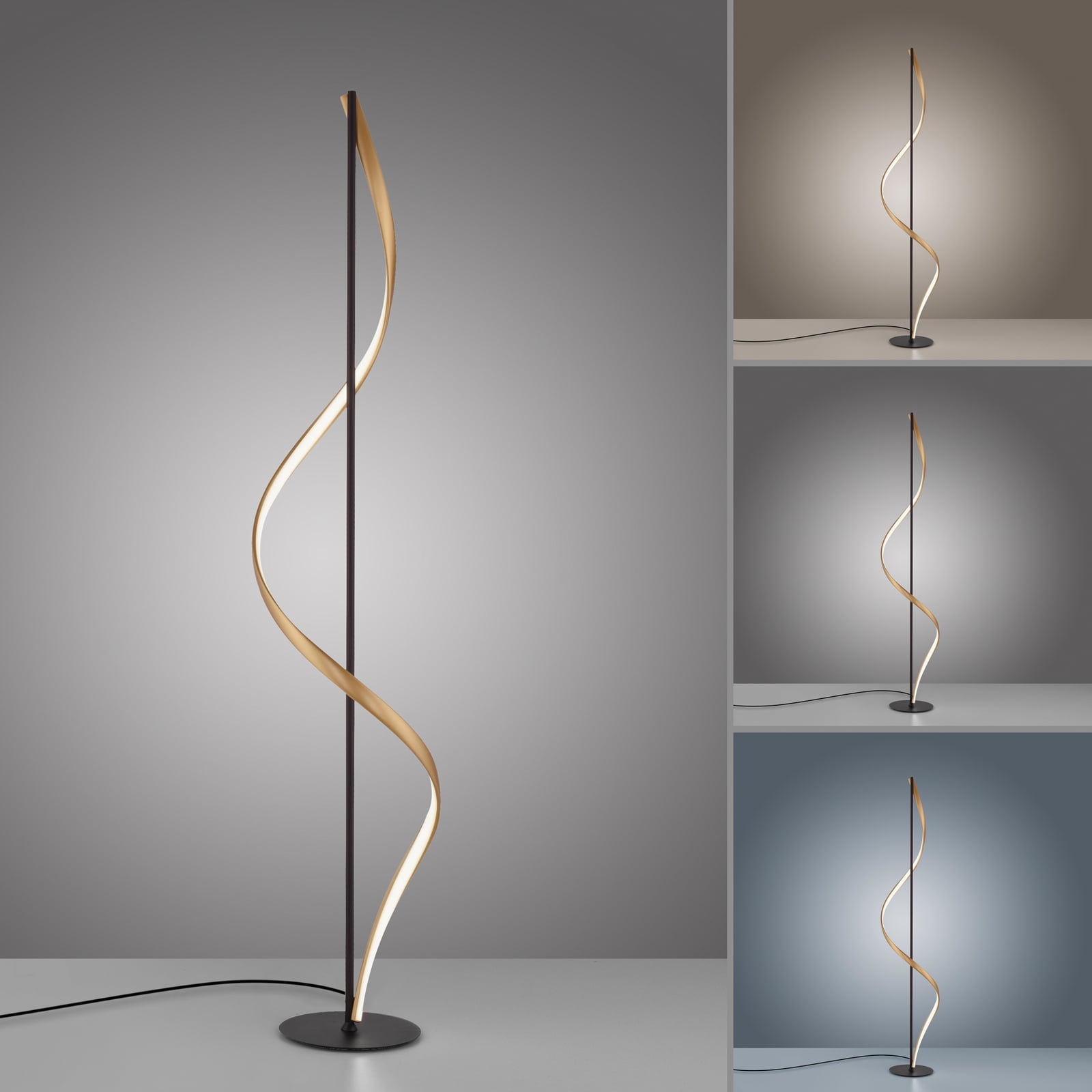 LED gulvlampe Q-Swing antrasitt/messing fjernkontroll
