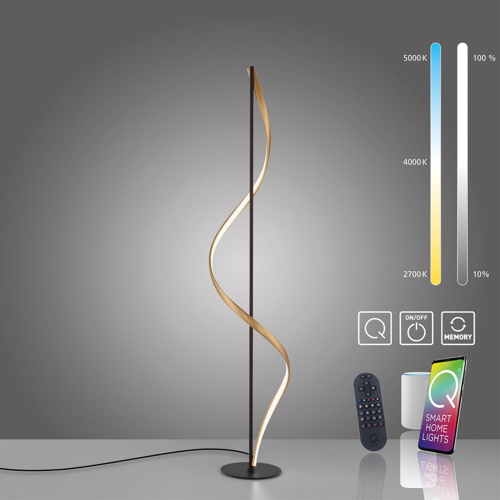 LED gulvlampe Q-Swing antrasitt/messing kabelbryter
