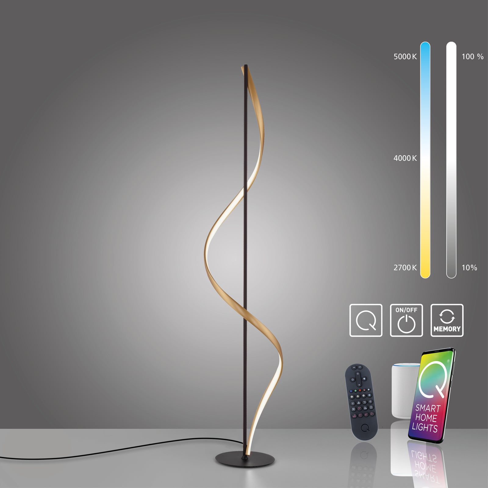 LED gulvlampe Q-Swing antrasitt/messing kabelbryter