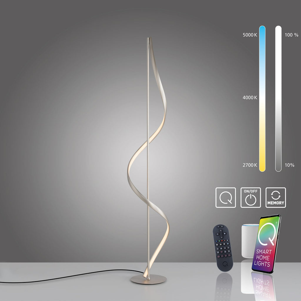 LED gulvlampe Q-Swing dimbar CCT stål 141 cm Zigbee kabel og bryter