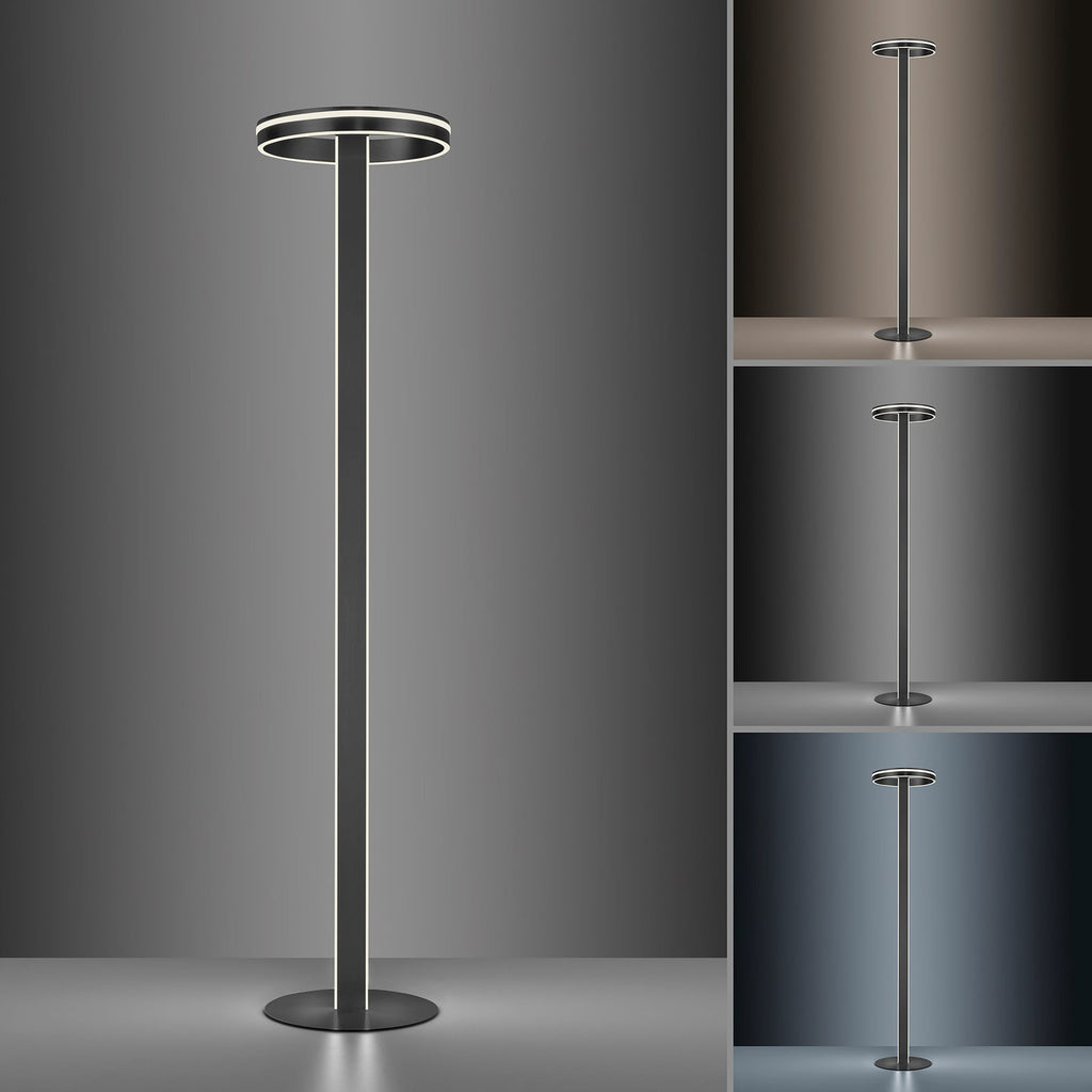LED gulvlampe Q-VITO CCT dimbar Zigbee antrasitt lyser i mørkt rom
