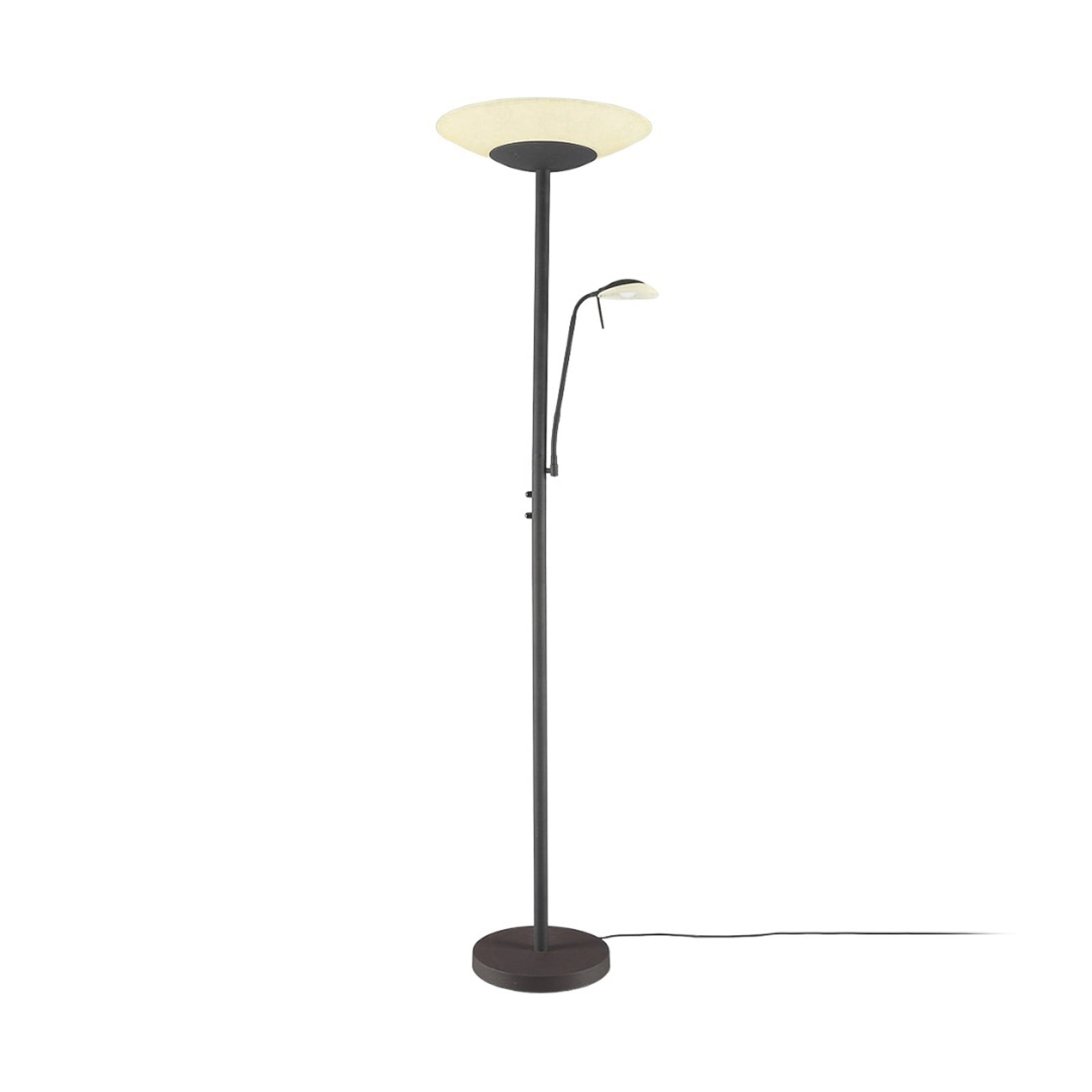 LED gulvlampe Ragna med leselys dimbar mørkebrun detalj av dimmer