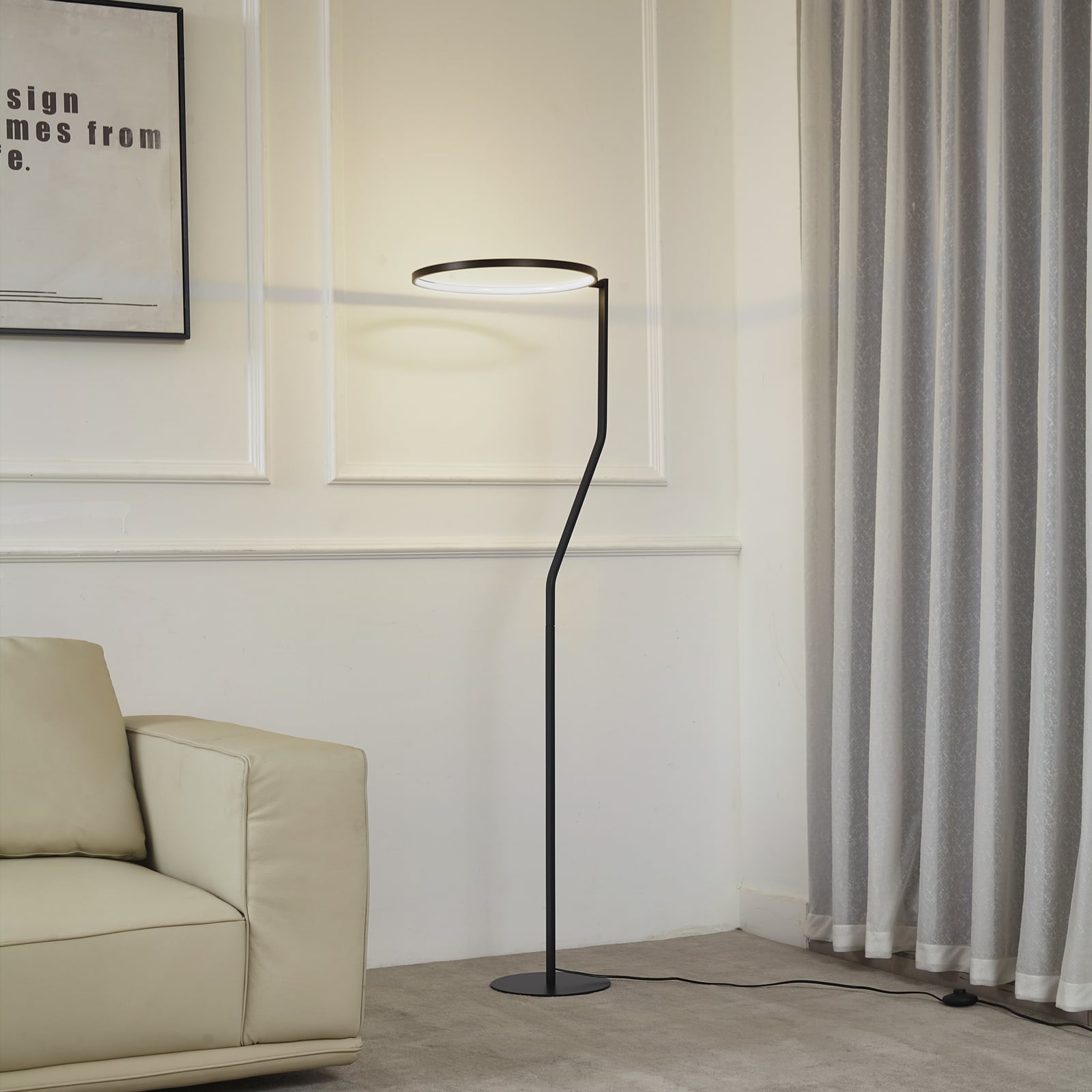 LED gulvlampe Rayon svart metall bakside