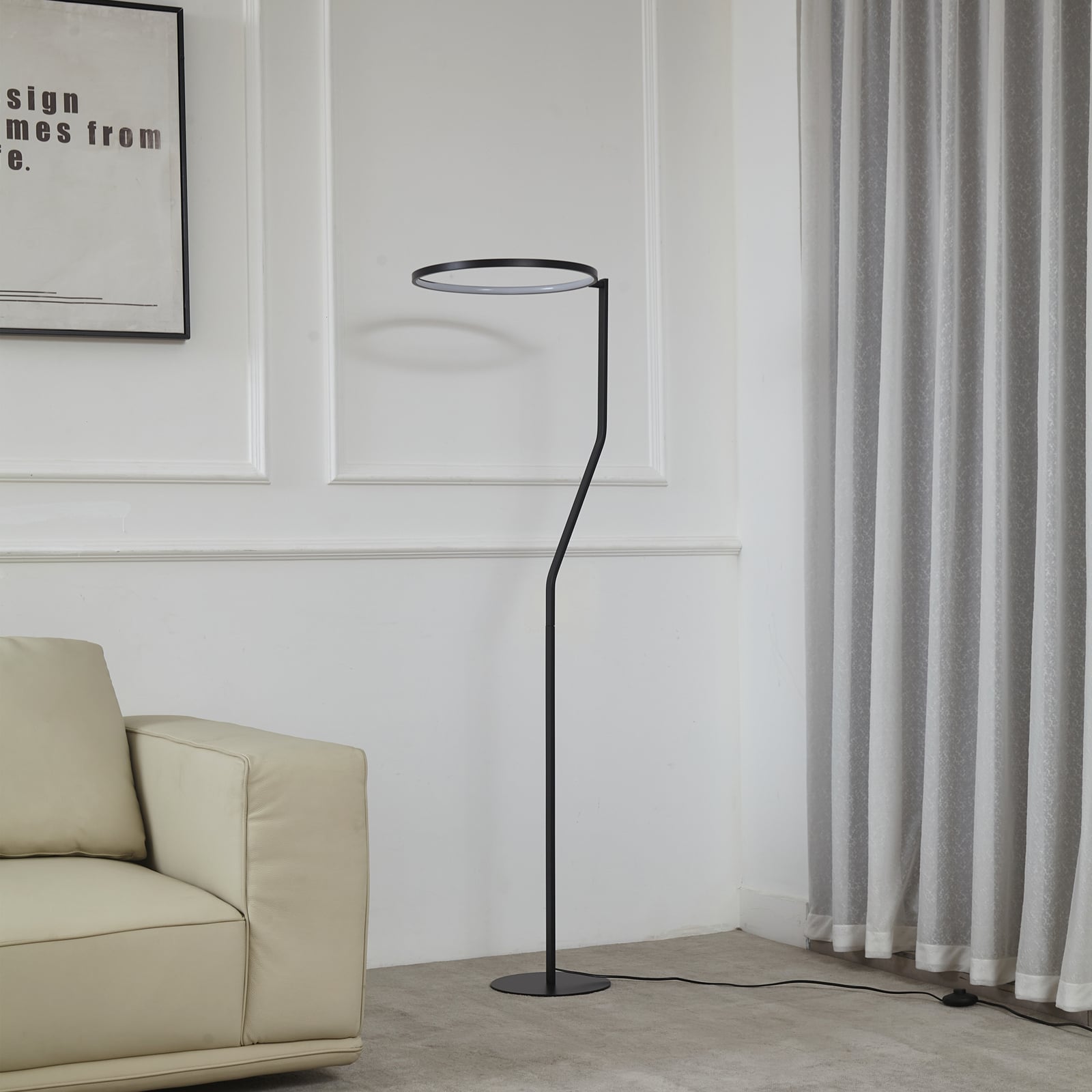 LED gulvlampe Rayon svart metall detalj av lampeskjerm