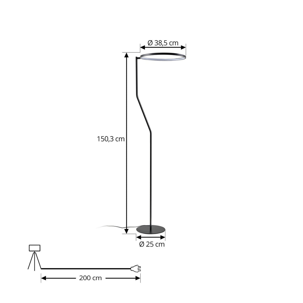 LED gulvlampe Rayon svart metall nærbilde av bryter