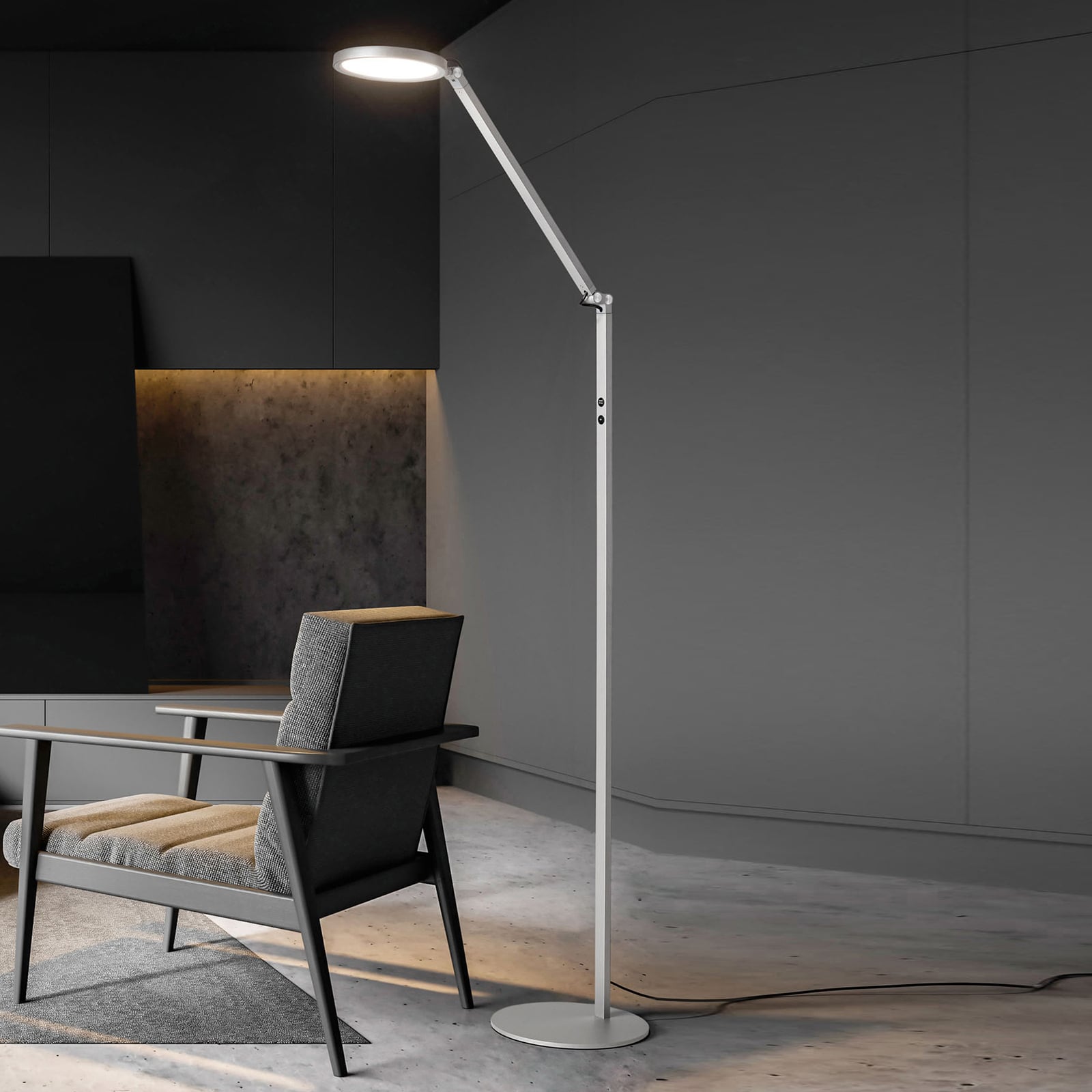 LED gulvlampe Regina dimbar aluminium 160 cm 9W forfra