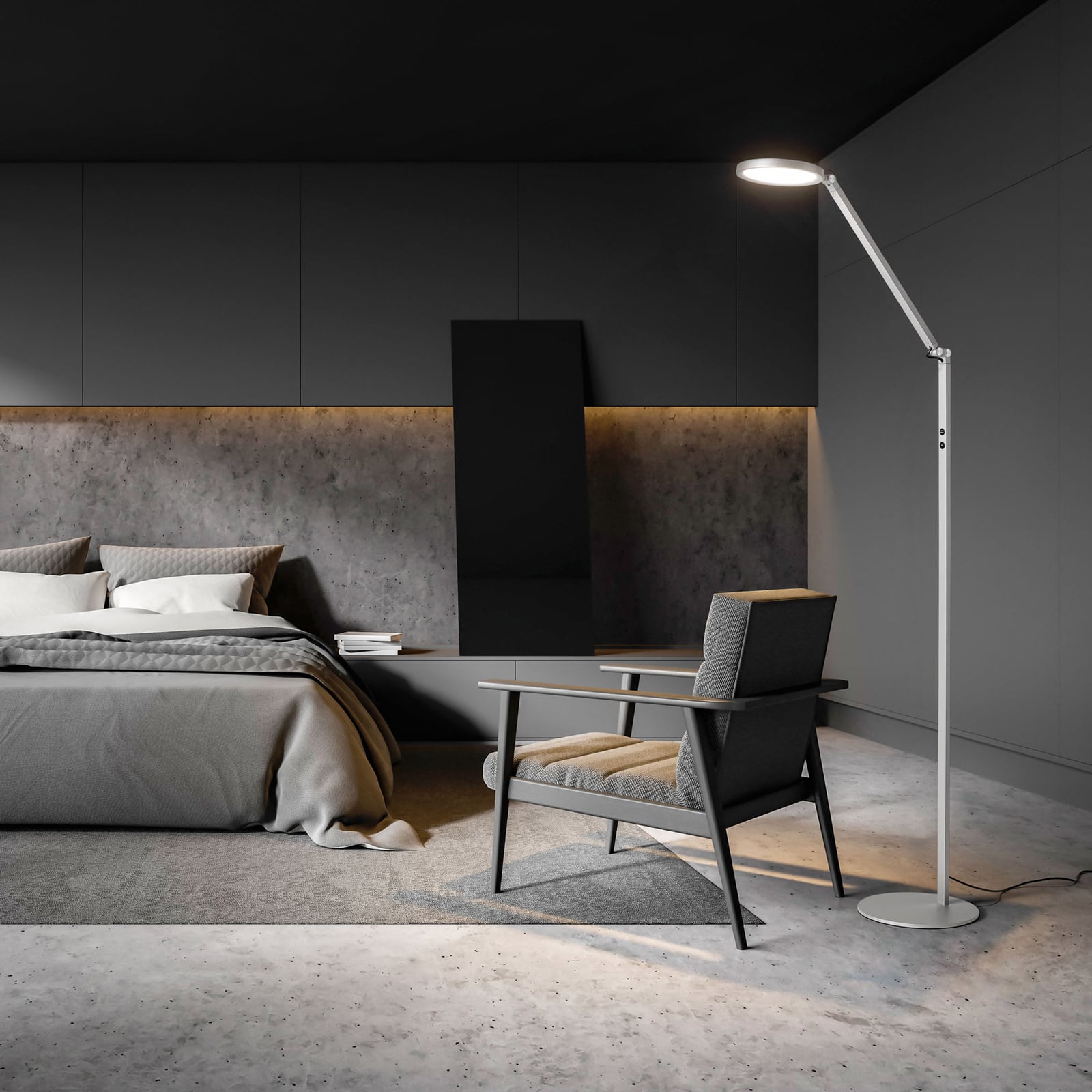 LED gulvlampe Regina dimbar aluminium 160 cm 9W nærbilde av lampehode
