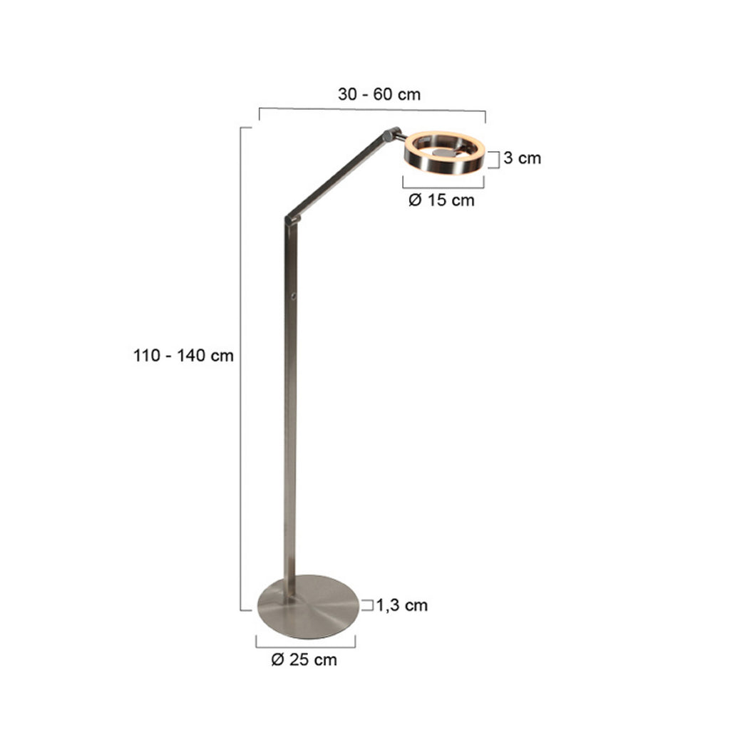 Detalj av touchdimmer på LED gulvlampe Ringlux stålfarget