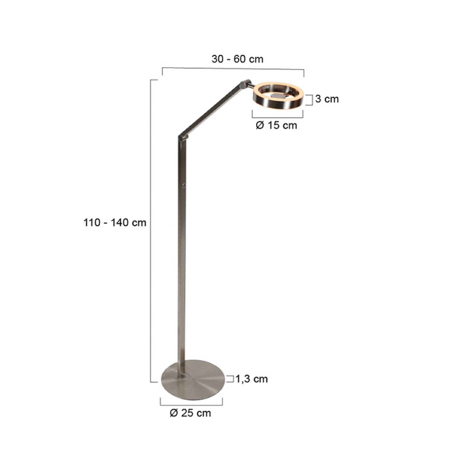 Detalj av touchdimmer på LED gulvlampe Ringlux stålfarget