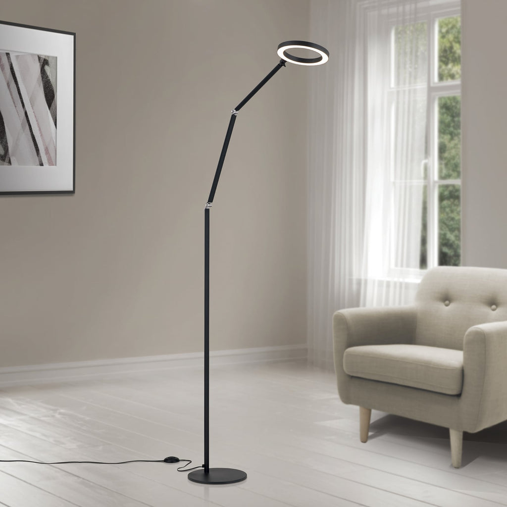 LED gulvlampe Ringo justerbar dimbar svart 18W H210 cm forfra